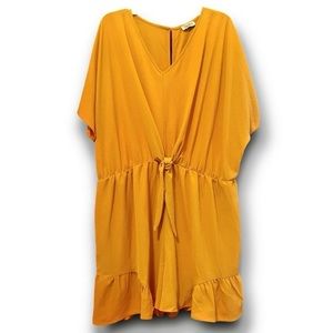Spin Romper: Mustard Yellow Ruffle Leg Batwing Sleeves, Tie Front, Size 3XL, EUC